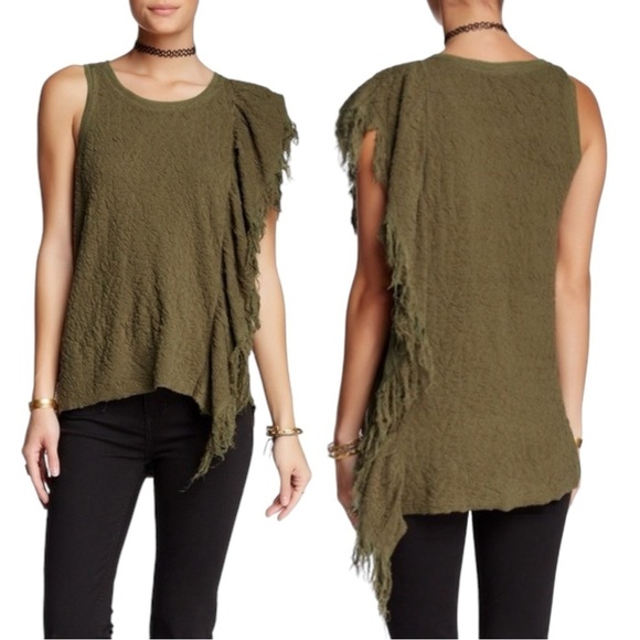 Y2K Free People Subversive Army Green Grunge Tunic Small Forest Fairy Fringe - Picture 1 of 14